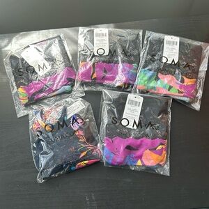 SOMA 5 pair panty- microfiber high leg paradise palms and blooming tropical lace